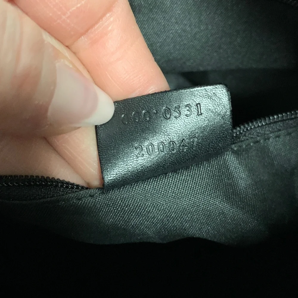 Authentic Gucci black leather and nylon jumbo GG hobo bag w bamboo handle